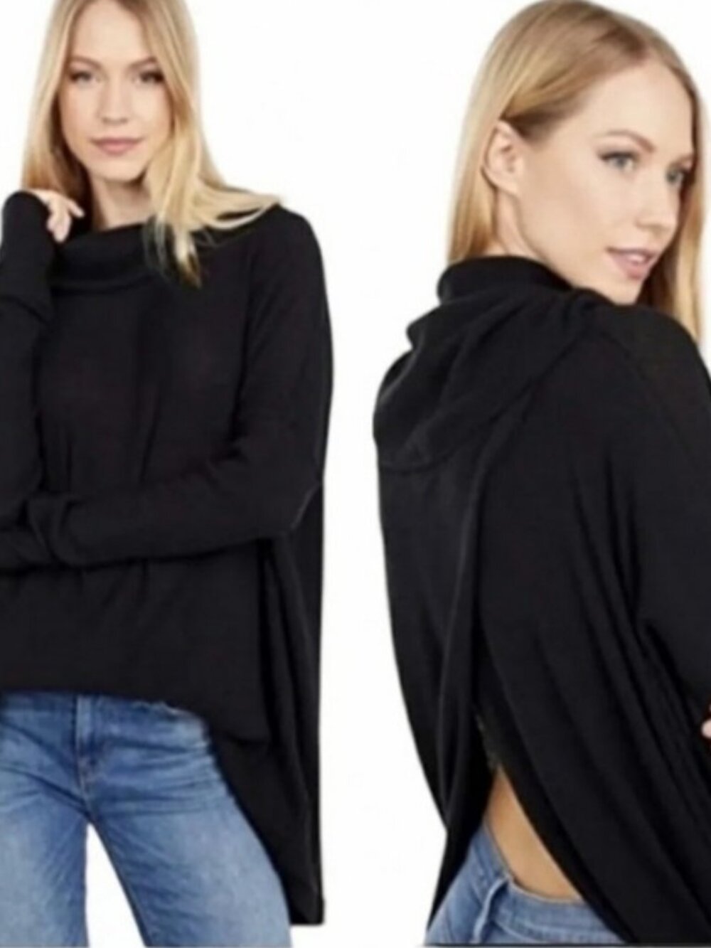Free People Juicy Long Sleeve Top Waffle Knit Black XS Women's New Boho
